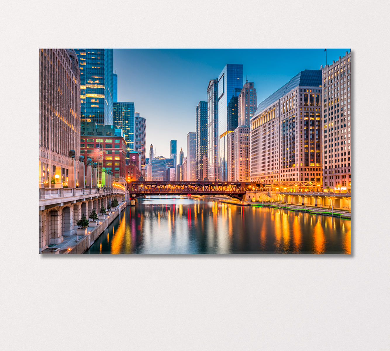 Chicago Cityscape on River at Twilight USA Canvas Print-Canvas Print-CetArt-1 Panel-24x16 inches-CetArt