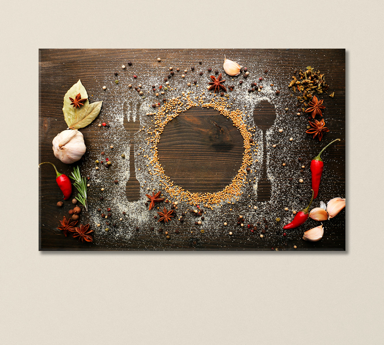 Spices on Table with Cutlery Silhouette Canvas Print-Canvas Print-CetArt-1 Panel-24x16 inches-CetArt