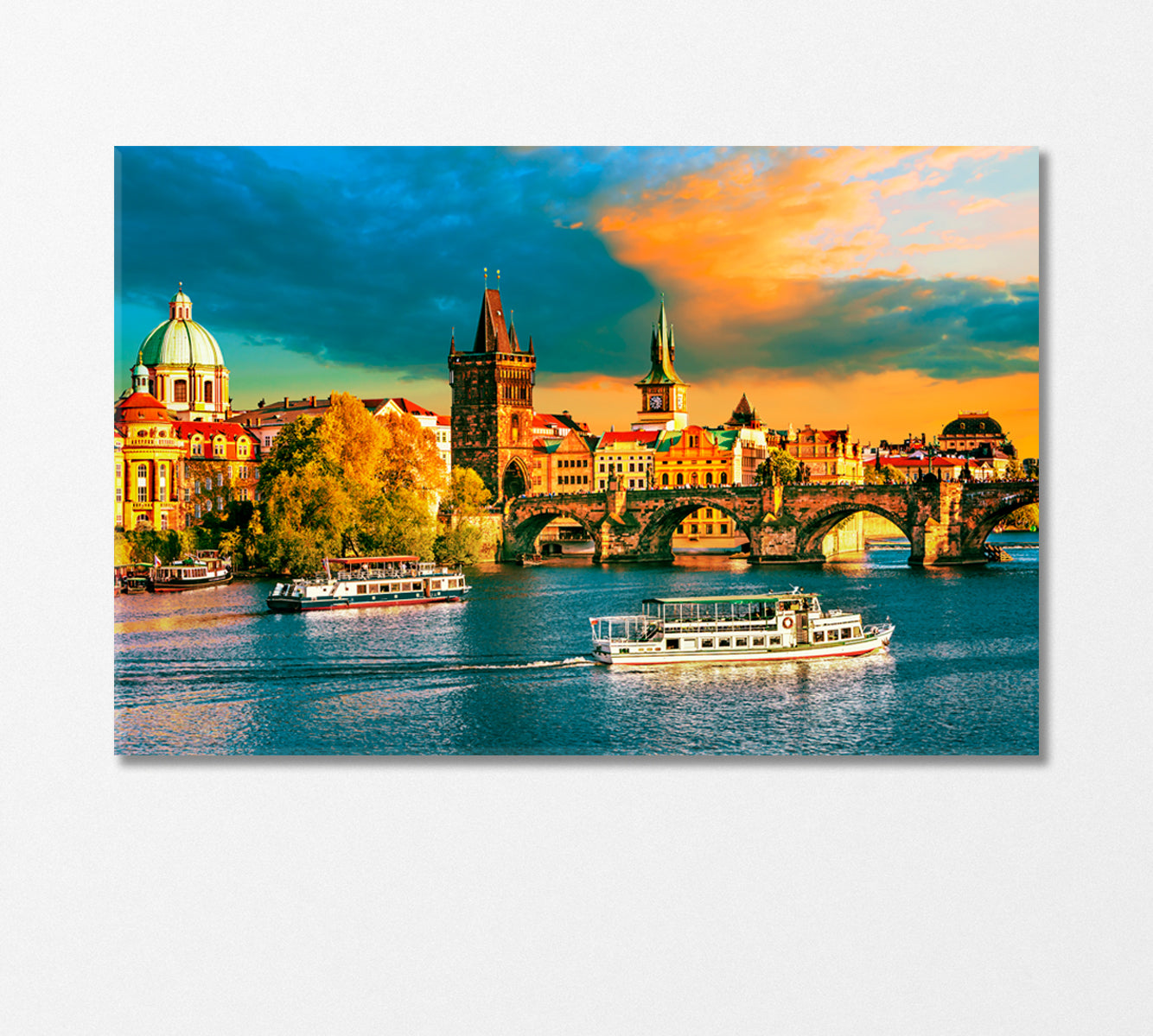 Scenic view on Vltava River and Historical Center Prague Canvas Print-Canvas Print-CetArt-1 Panel-24x16 inches-CetArt