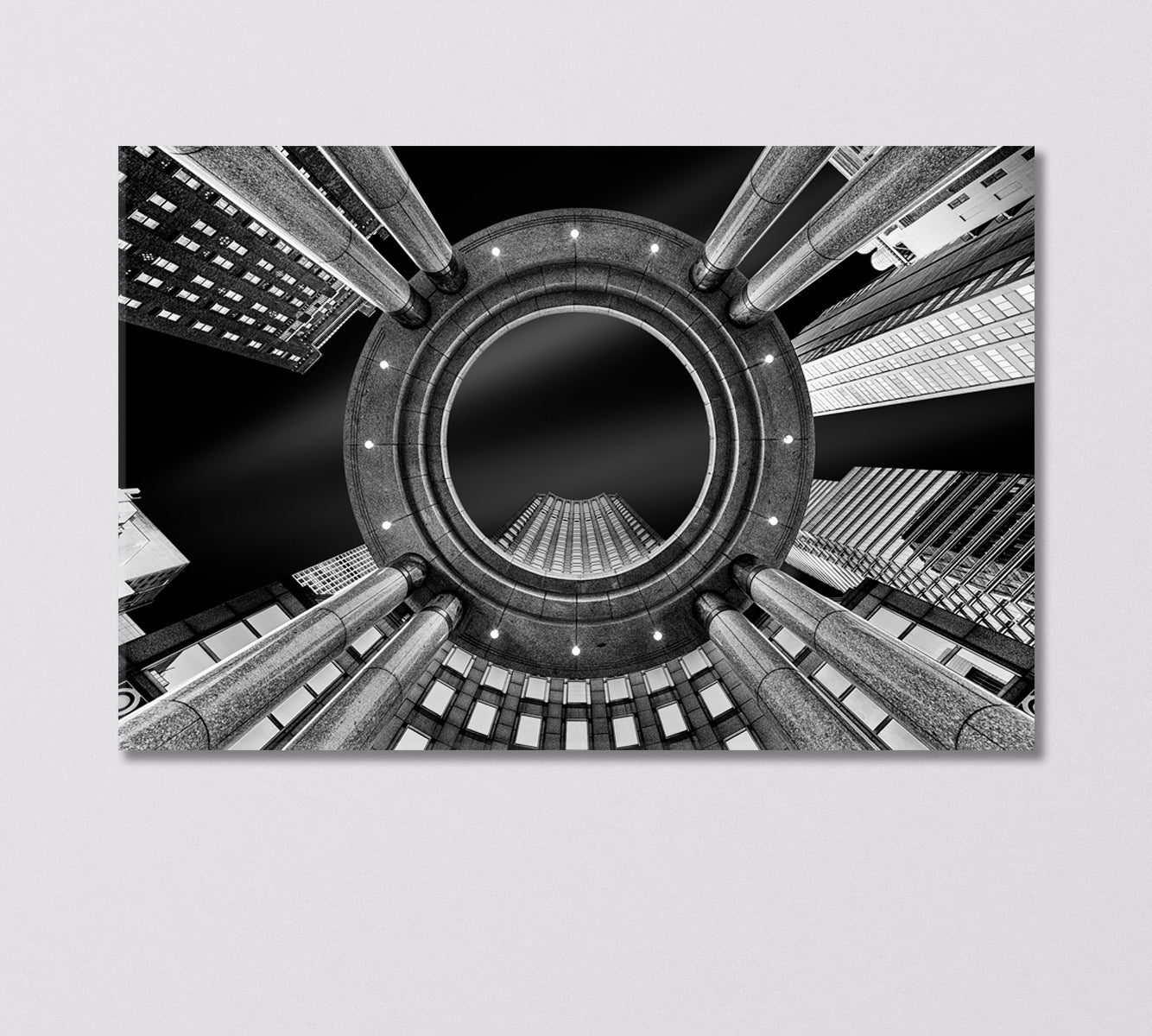 Bottom View of New York City Skyscrapers in Black White Canvas Print-Canvas Print-CetArt-1 Panel-24x16 inches-CetArt