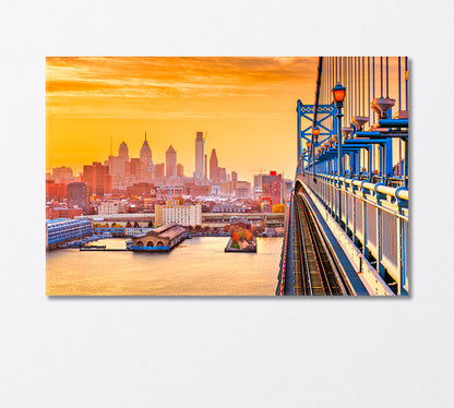 Benjamin Franklin Bridge at Dusk USA Canvas Print-Canvas Print-CetArt-1 Panel-24x16 inches-CetArt