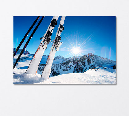 Ski Equipment in Mountains in Snow Canvas Print-Canvas Print-CetArt-1 Panel-24x16 inches-CetArt