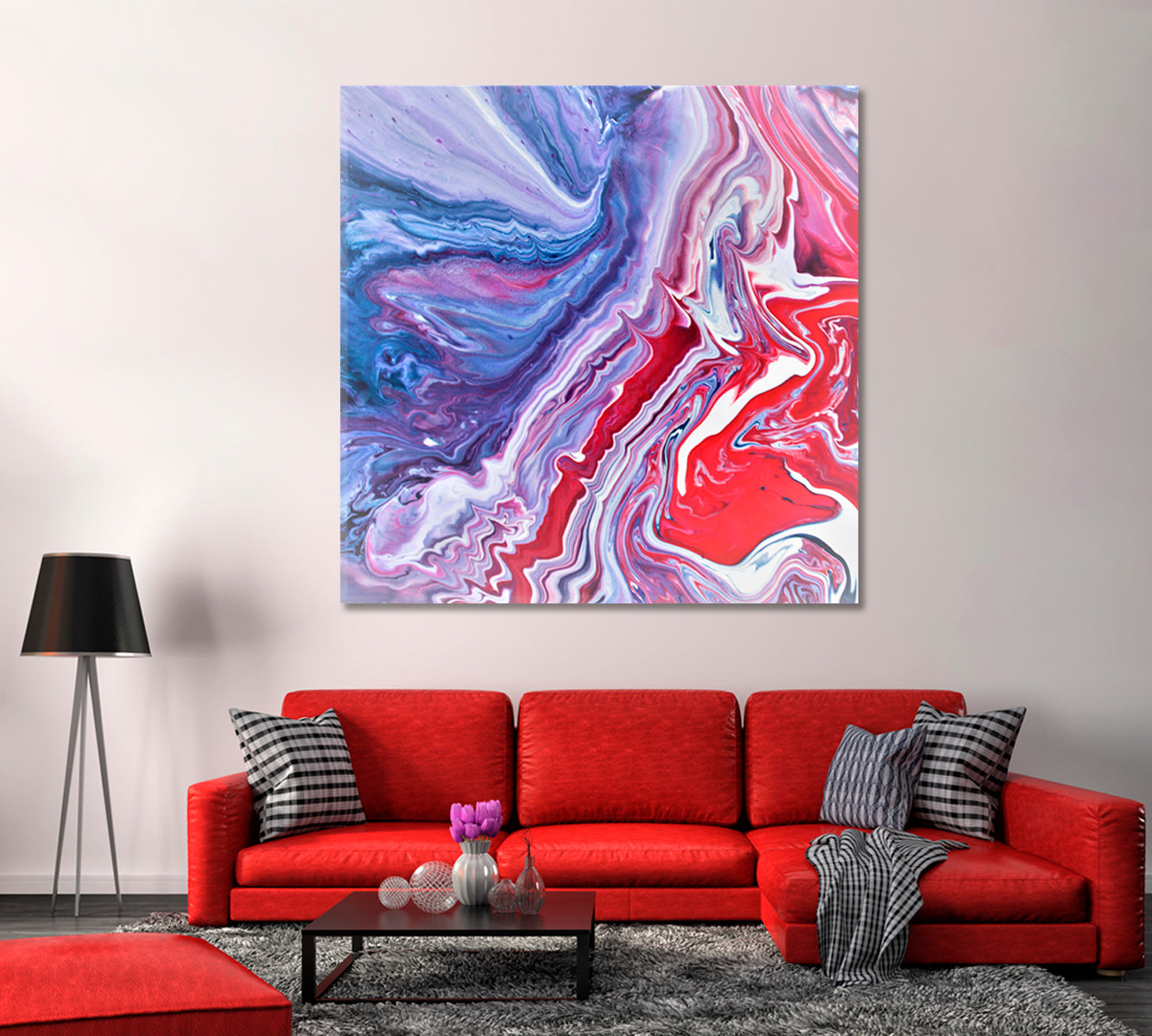 Modern Blue and Red Swirls Canvas Print-Canvas Print-CetArt-1 panel-12x12 inches-CetArt