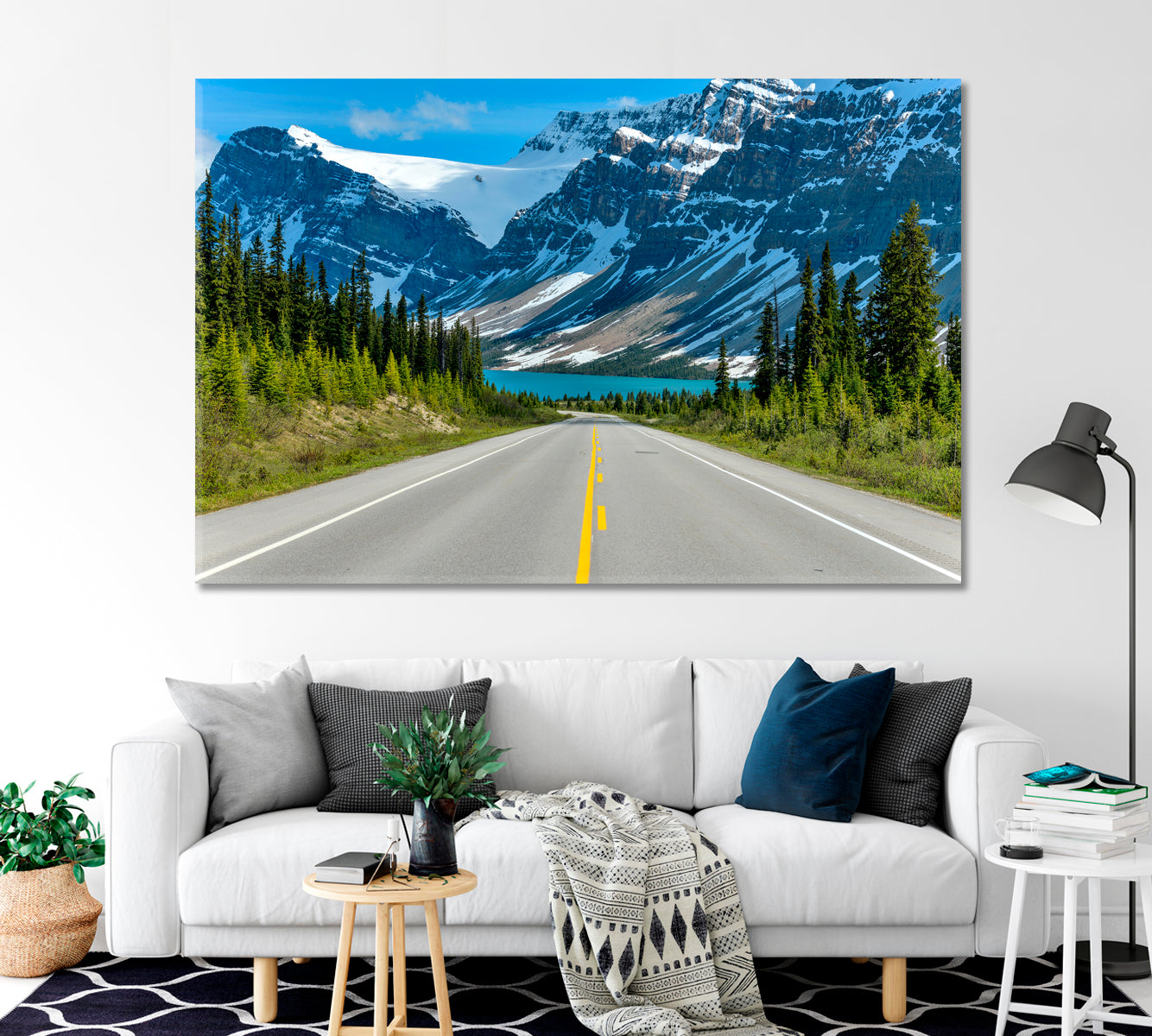 Road to the Rocky Snow Сapped Mountains Banff Park Canada Canvas Print-Canvas Print-CetArt-1 Panel-24x16 inches-CetArt