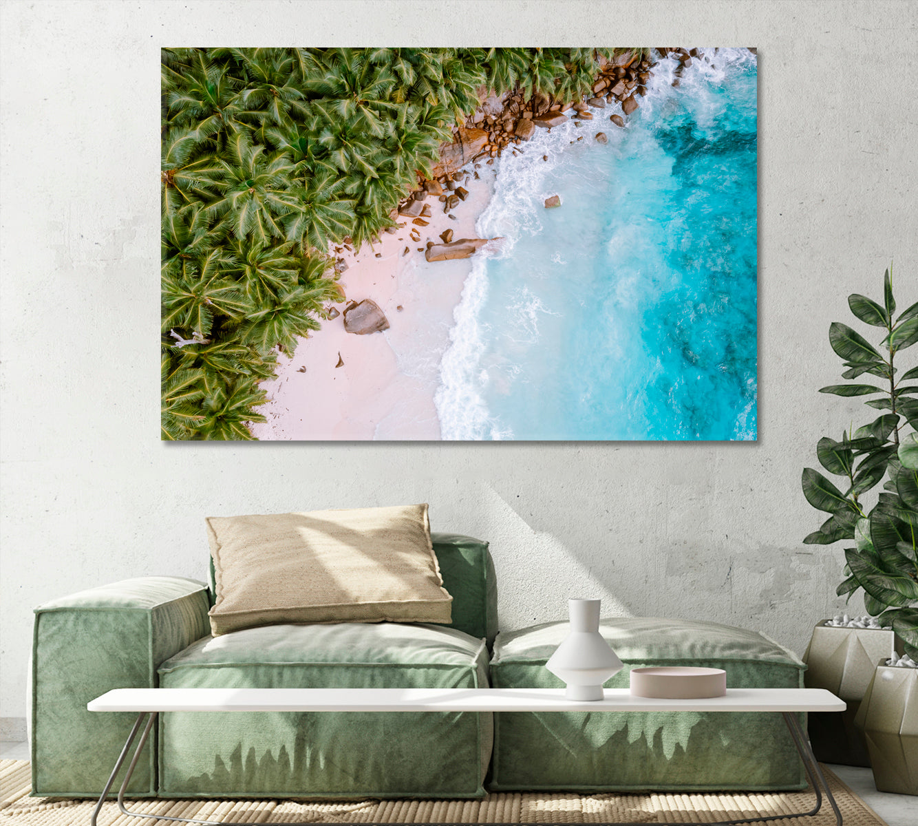 Seychelles Tropical Island Beach with Palm Trees Canvas Print-Canvas Print-CetArt-1 Panel-24x16 inches-CetArt