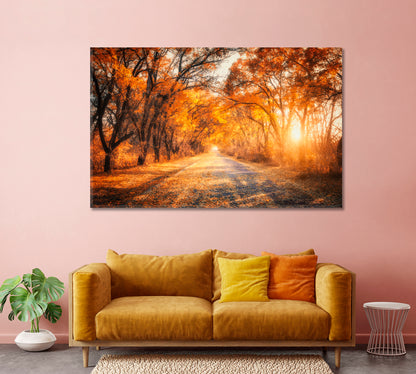 Colorful Landscape with Autumn Forest Road Canvas Print-Canvas Print-CetArt-1 Panel-24x16 inches-CetArt