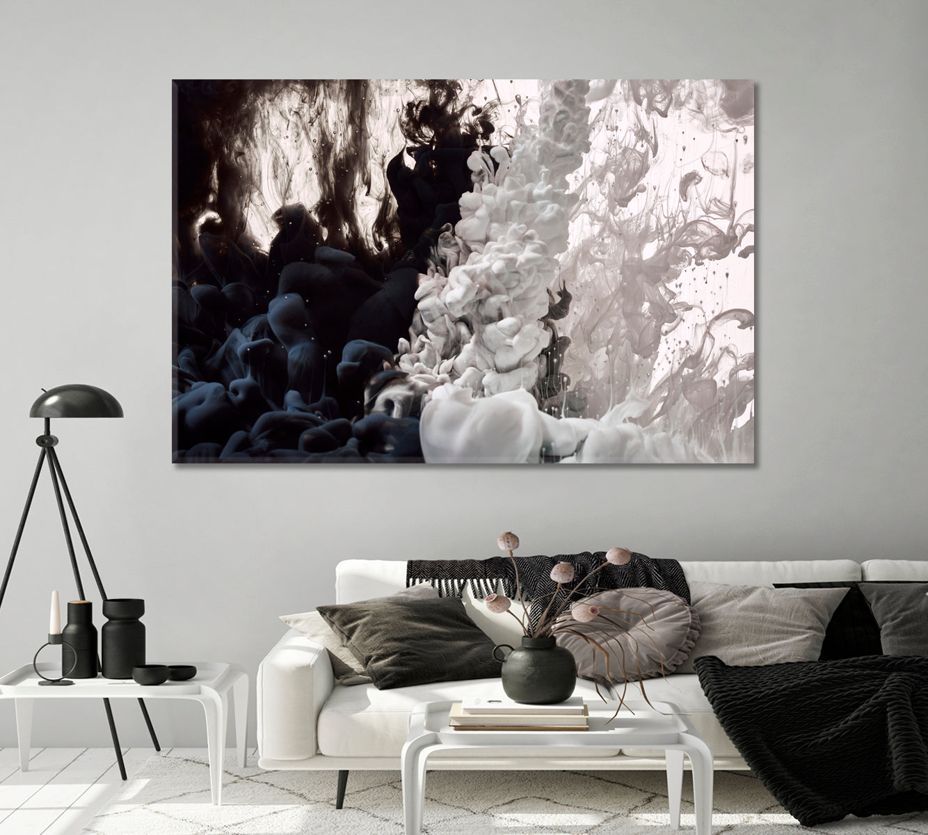 Abstract Black And White Paint Splash in Water Canvas Print-Canvas Print-CetArt-1 Panel-24x16 inches-CetArt