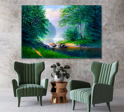 Beautiful Summer Forest with Waterfall Canvas Print-Canvas Print-CetArt-1 Panel-24x16 inches-CetArt