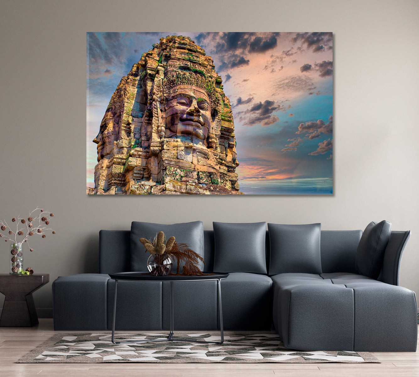 Giant Stone Face in Prasat Bayon Temple Cambodia Canvas Print-Canvas Print-CetArt-1 Panel-24x16 inches-CetArt