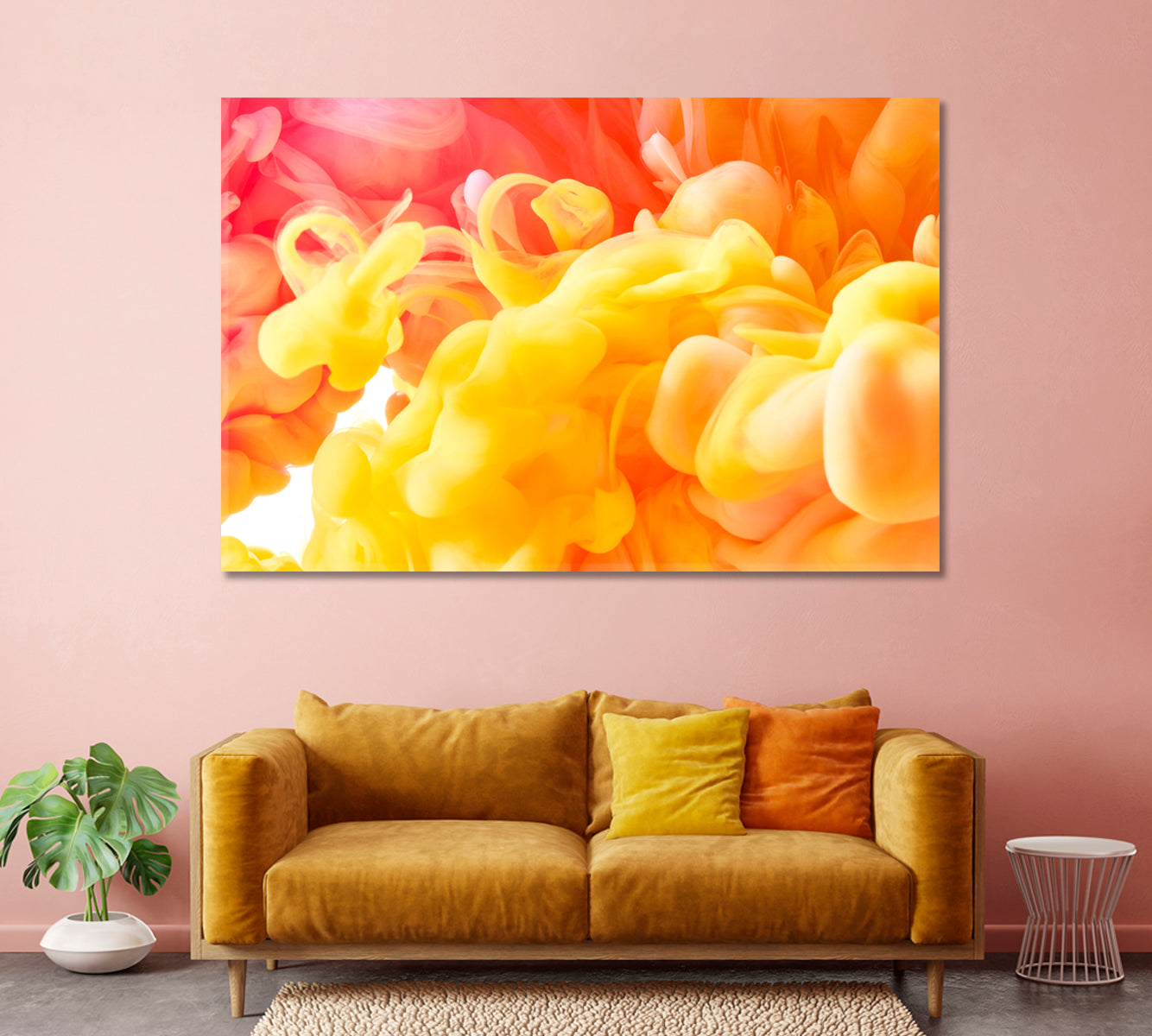 Bright Yellow and Orange Ink Drops in Water Canvas Print-Canvas Print-CetArt-1 Panel-24x16 inches-CetArt