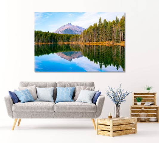 Forest Reflection at Herbert lake Jasper National Park Alberta Canada Canvas Print-Canvas Print-CetArt-1 Panel-24x16 inches-CetArt