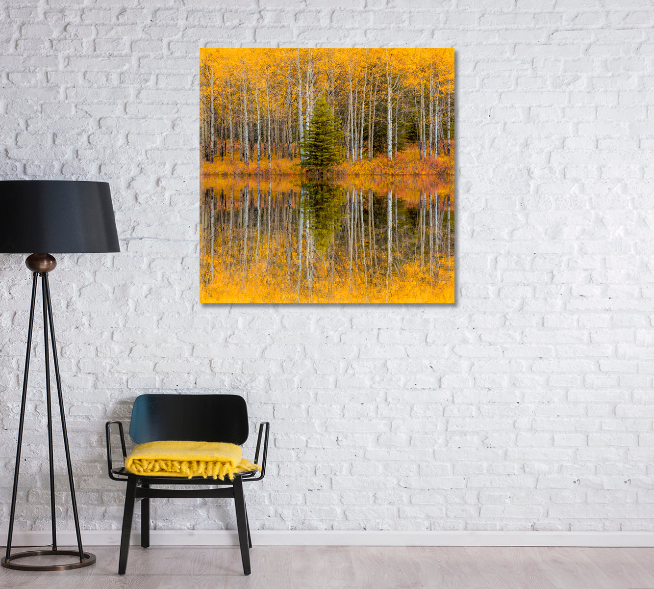 Beautiful Autumn Trees Forest Reflections Canvas Print-Canvas Print-CetArt-1 panel-12x12 inches-CetArt