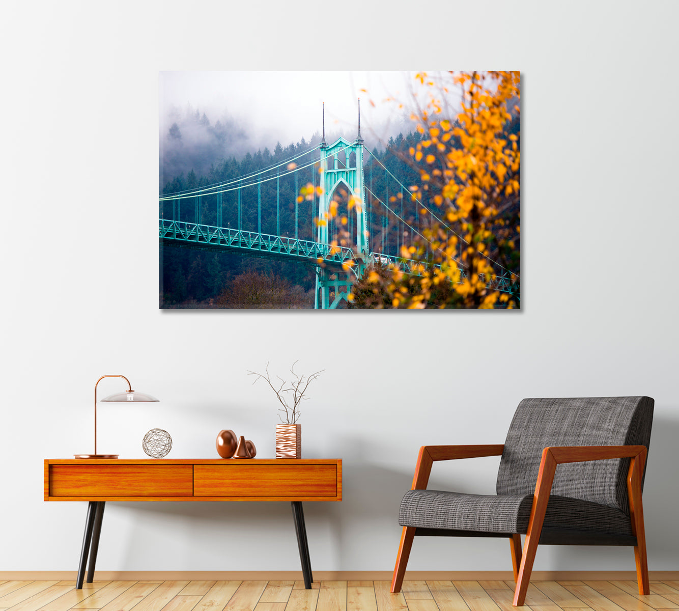 Gothic Saint Johns Bridge Portland Oregon Canvas Print-Canvas Print-CetArt-1 Panel-24x16 inches-CetArt