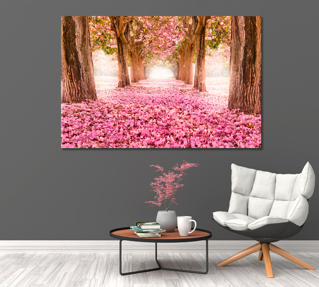 Romantic Tunnel of Pink Flower Trees Canvas Print-Canvas Print-CetArt-1 Panel-24x16 inches-CetArt