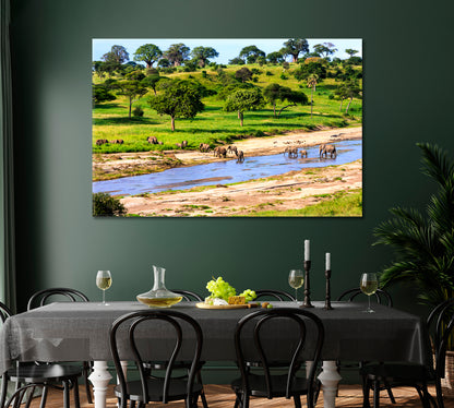 Elephants Cross River in Serengeti National Park Tanzania Africa Canvas Print-Canvas Print-CetArt-1 Panel-24x16 inches-CetArt