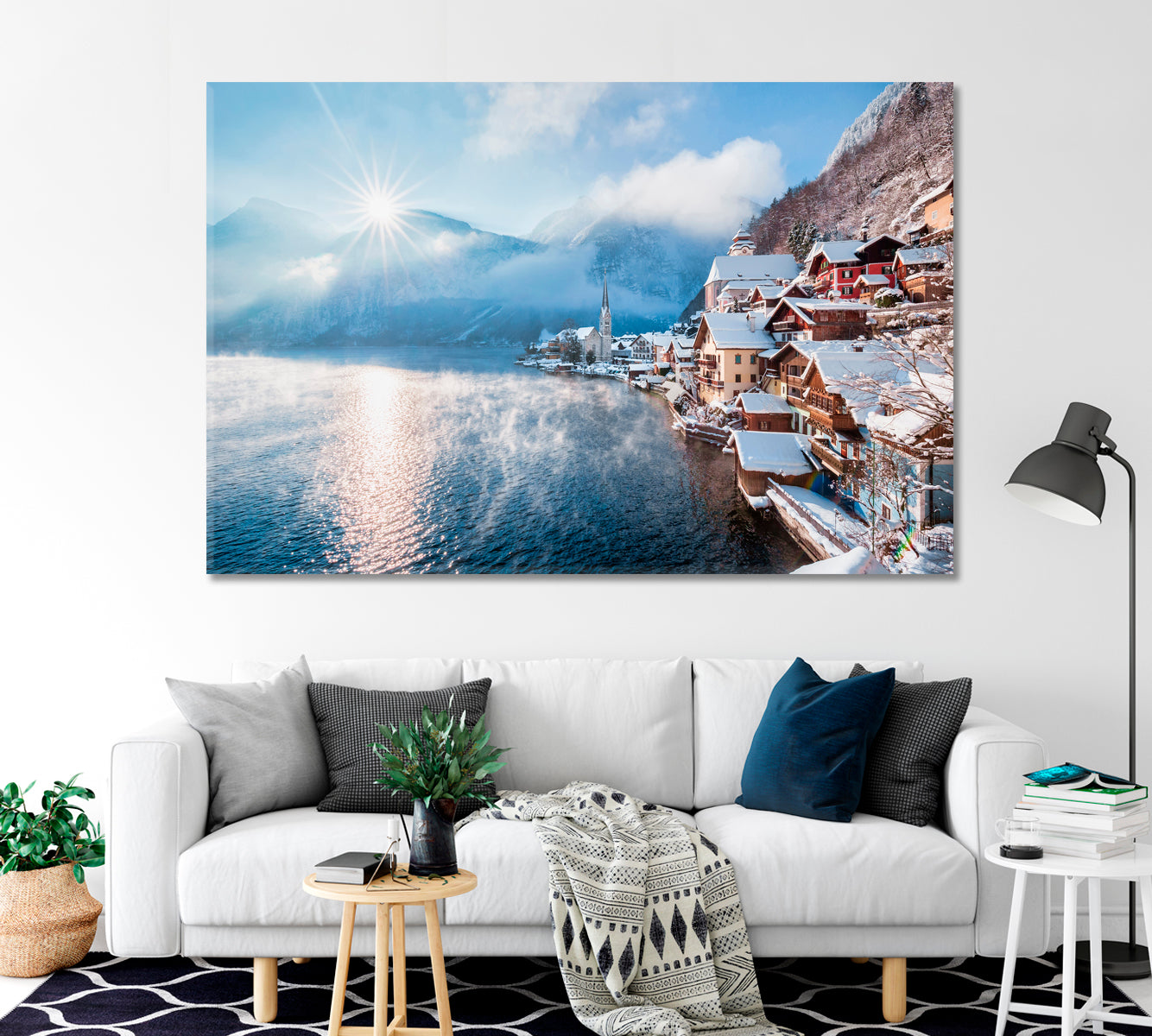 Famous Town on Shores of Lake Hallstatt Canvas Print-Canvas Print-CetArt-1 Panel-24x16 inches-CetArt