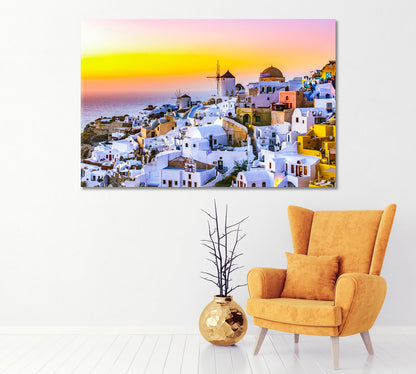 Sunset in Oia Town Santorini Island Greece Canvas Print-Canvas Print-CetArt-1 Panel-24x16 inches-CetArt