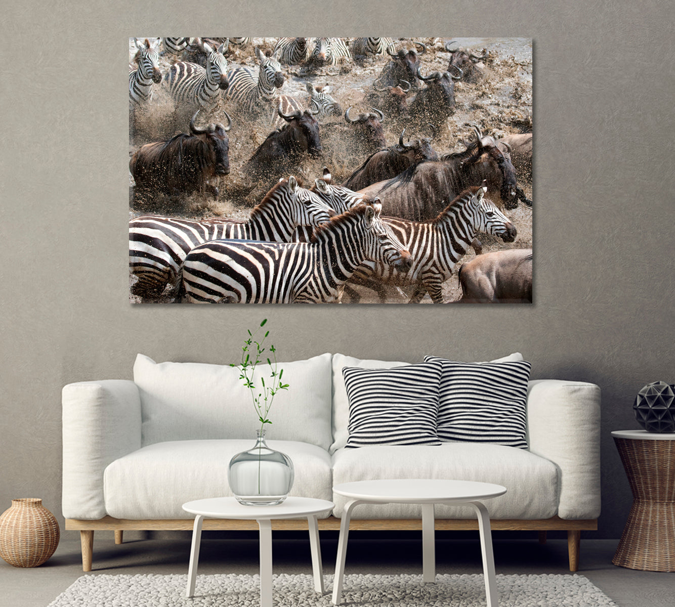 Wild Zebra and Wildebeest Migration Canvas Print-Canvas Print-CetArt-1 Panel-24x16 inches-CetArt