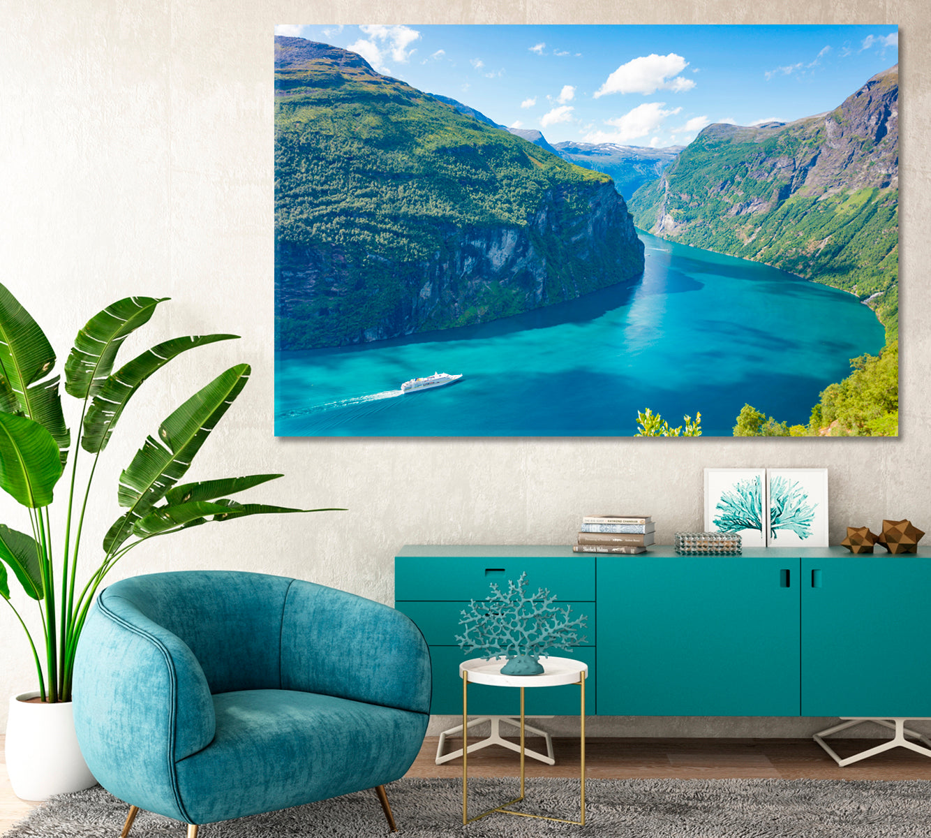 Geiranger Fjord with Cruise Ship Norway Canvas Print-Canvas Print-CetArt-1 Panel-24x16 inches-CetArt