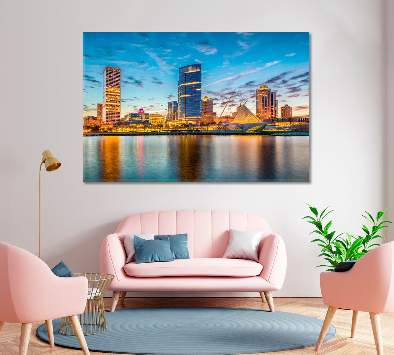 Milwaukee City on Lake Michigan Shore at Dusk Canvas Print-Canvas Print-CetArt-1 Panel-24x16 inches-CetArt