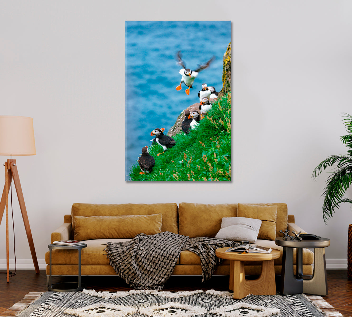 Atlantic Puffins Faroe Islands Canvas Print-Canvas Print-CetArt-1 panel-16x24 inches-CetArt