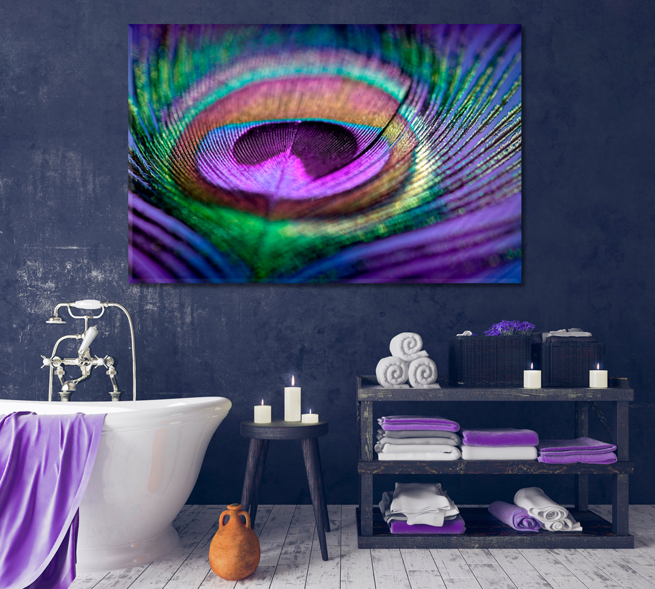 Multicolored Peacock Feather Canvas Print-Canvas Print-CetArt-1 Panel-24x16 inches-CetArt