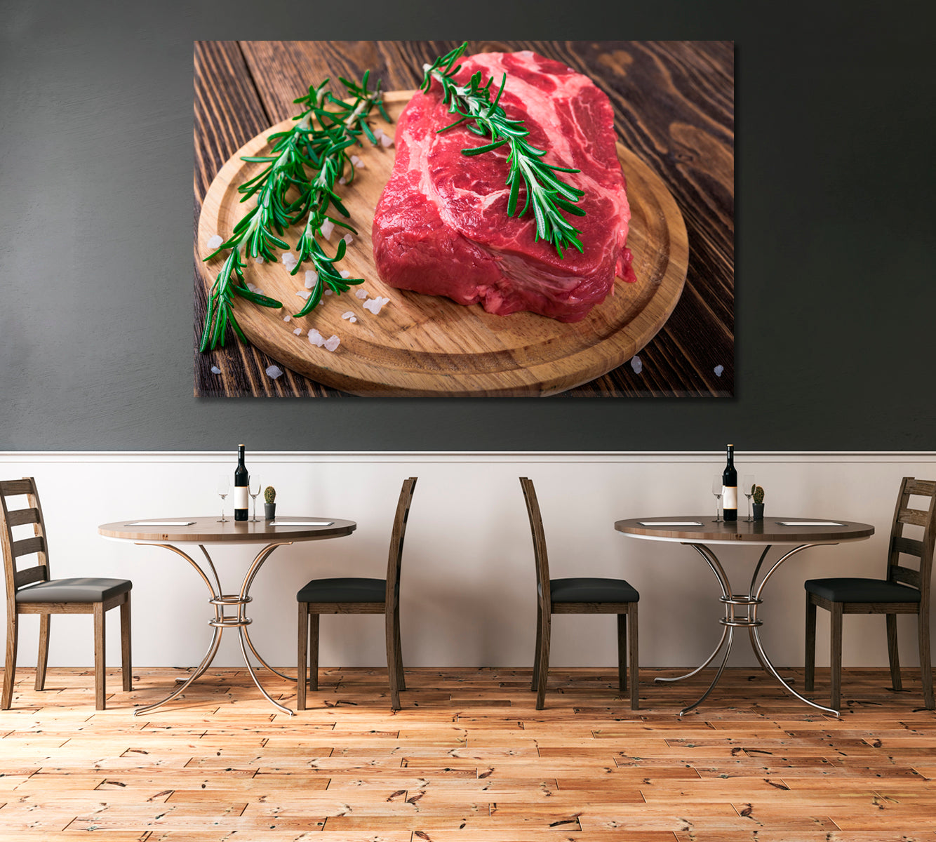 Raw Beef Steak with Rosemary Canvas Print-Canvas Print-CetArt-1 Panel-24x16 inches-CetArt