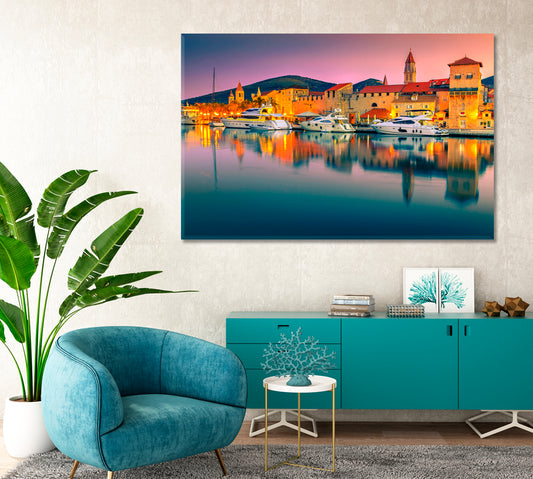 Medieval Old Town Trogir with Harbor and Luxury Yachts Croatia Canvas Print-Canvas Print-CetArt-1 Panel-24x16 inches-CetArt