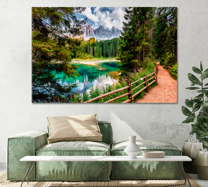 Emerald Lake Lago di Carezza Dolomites Italy Canvas Print-Canvas Print-CetArt-1 Panel-24x16 inches-CetArt