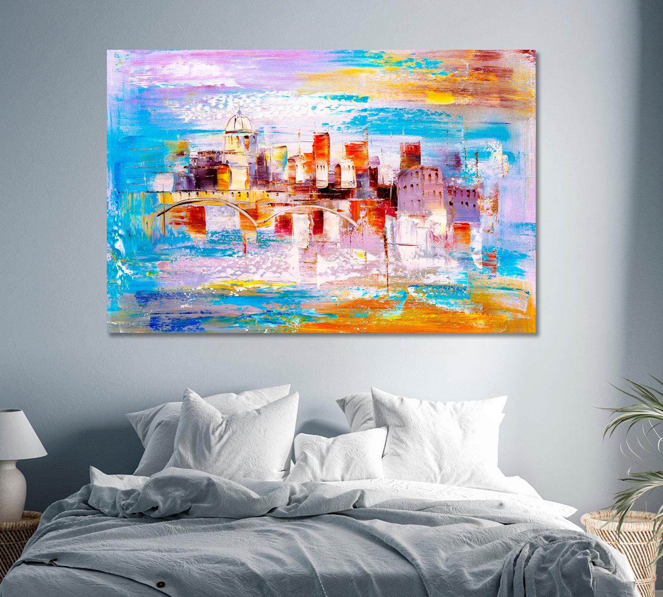 Prague Czech Republic Abstract Multicolor Skyline Canvas Print-Canvas Print-CetArt-1 Panel-24x16 inches-CetArt