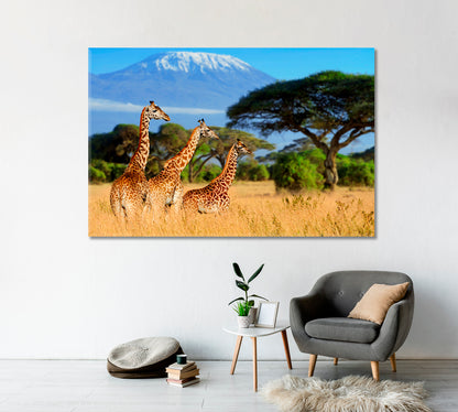 Three Giraffe near Kilimanjaro Mountain Africa Canvas Print-Canvas Print-CetArt-1 Panel-24x16 inches-CetArt