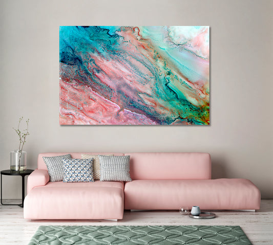 Abstract Pink Turquoise And Blue Marble Canvas Print-Canvas Print-CetArt-1 Panel-24x16 inches-CetArt