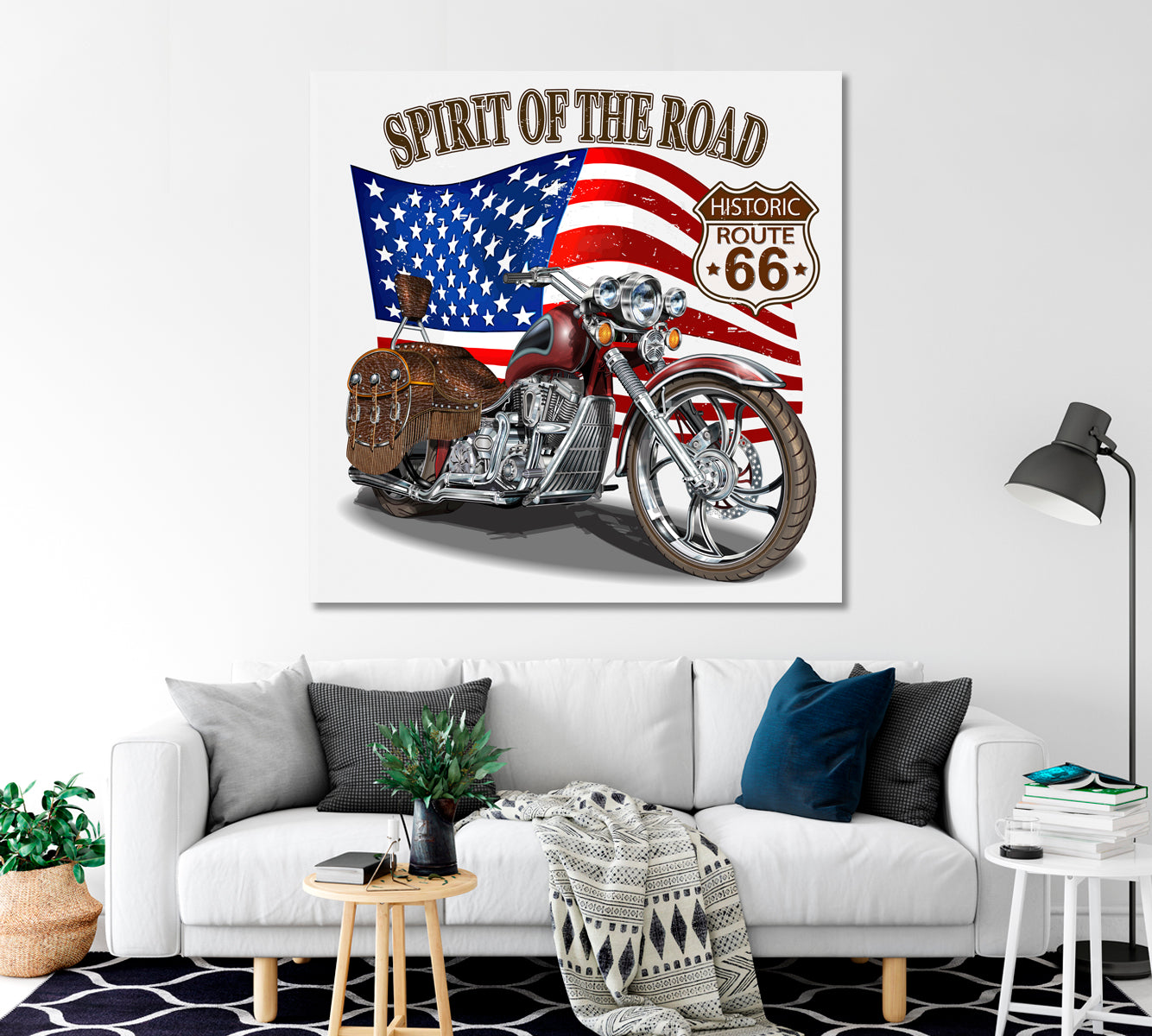 Vintage Route 66 Motorcycle Canvas Print-Canvas Print-CetArt-1 panel-12x12 inches-CetArt