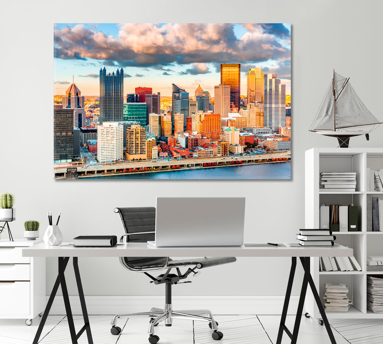 Pittsburgh Downtown under a Warm Sunset Light USA Canvas Print-Canvas Print-CetArt-1 Panel-24x16 inches-CetArt