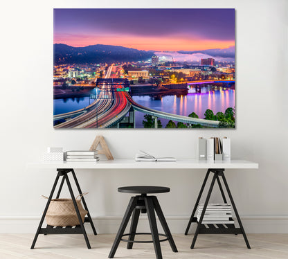 Charleston Skyline in Lights at Night USA Canvas Print-Canvas Print-CetArt-1 Panel-24x16 inches-CetArt