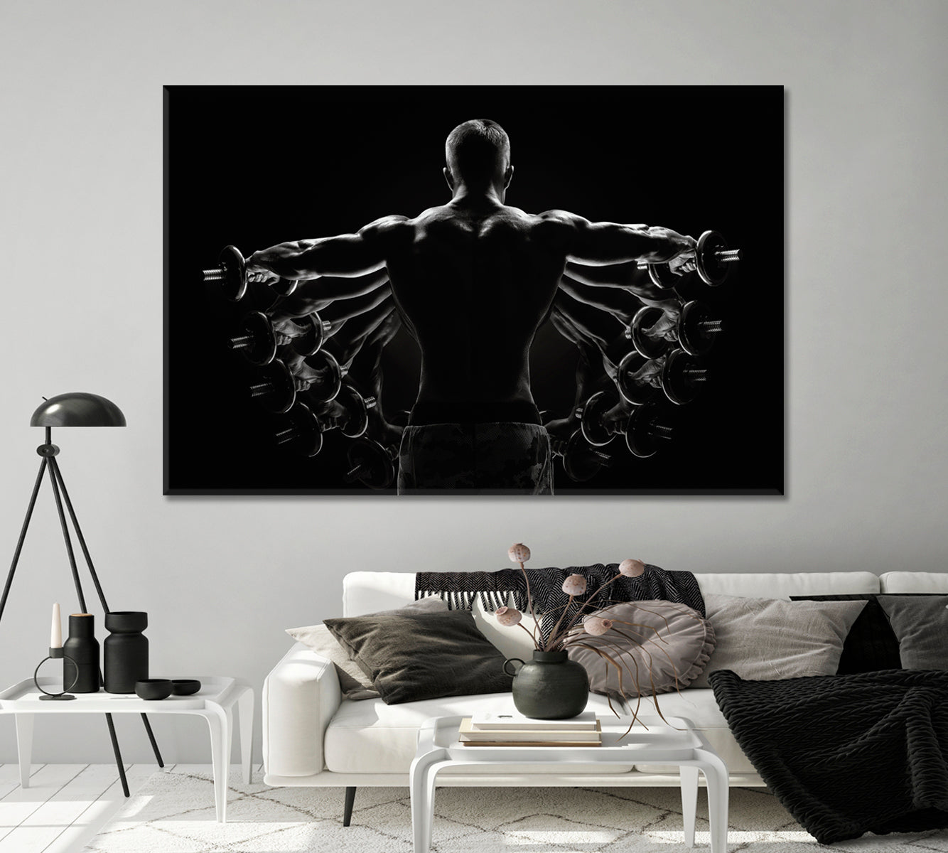 Bodybuilder Lateral Dumbbell Raise Canvas Print-Canvas Print-CetArt-1 Panel-24x16 inches-CetArt