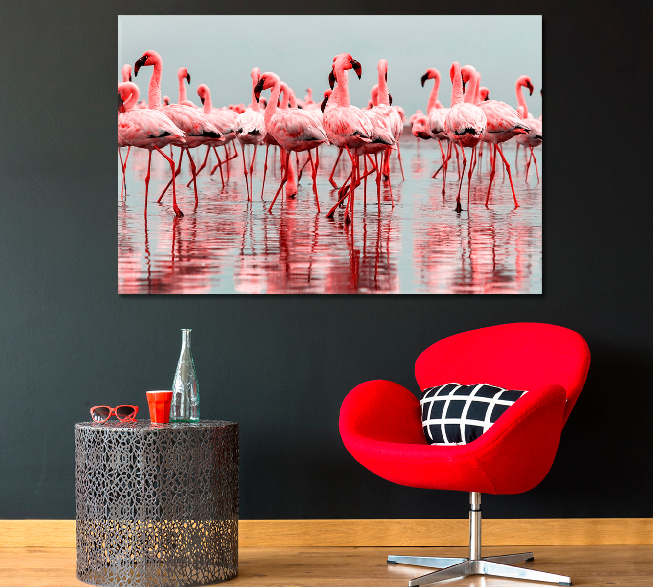 Group of African Red Flamingos Canvas Print-Canvas Print-CetArt-1 Panel-24x16 inches-CetArt