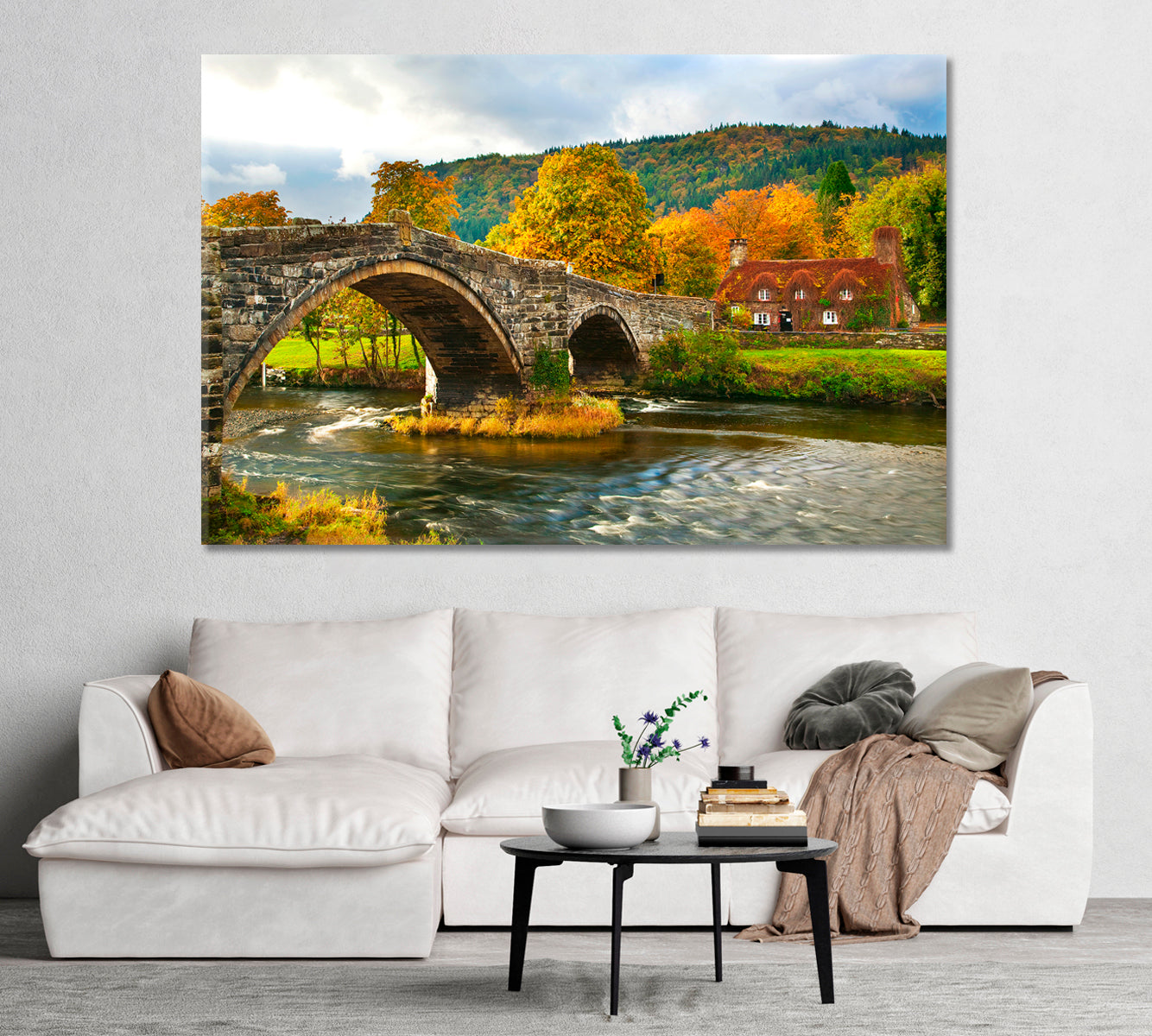 Autumn Landscape with Llanrwst Bridge UK Canvas Print-Canvas Print-CetArt-1 Panel-24x16 inches-CetArt