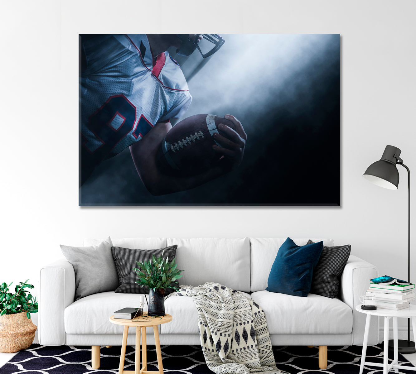 American Football Player Holding Ball Canvas Print-Canvas Print-CetArt-1 Panel-24x16 inches-CetArt