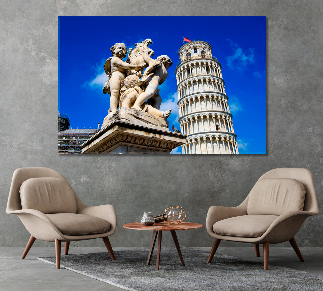 Fontana Dei Putti and Leaning Tower of Pisa Italy Canvas Print-Canvas Print-CetArt-1 Panel-24x16 inches-CetArt