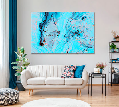 Modern Blue Acrylic Liquid Swirl Abstract Pattern Canvas Print-Canvas Print-CetArt-1 Panel-24x16 inches-CetArt