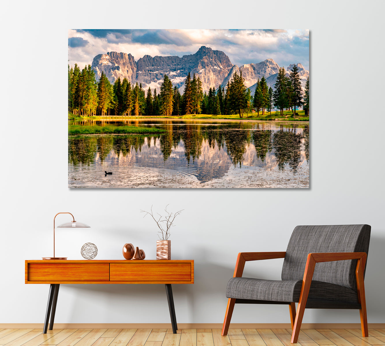 Forest and Mountains Reflection in Antorno Lake Dolomites Alps Canvas Print-Canvas Print-CetArt-1 Panel-24x16 inches-CetArt