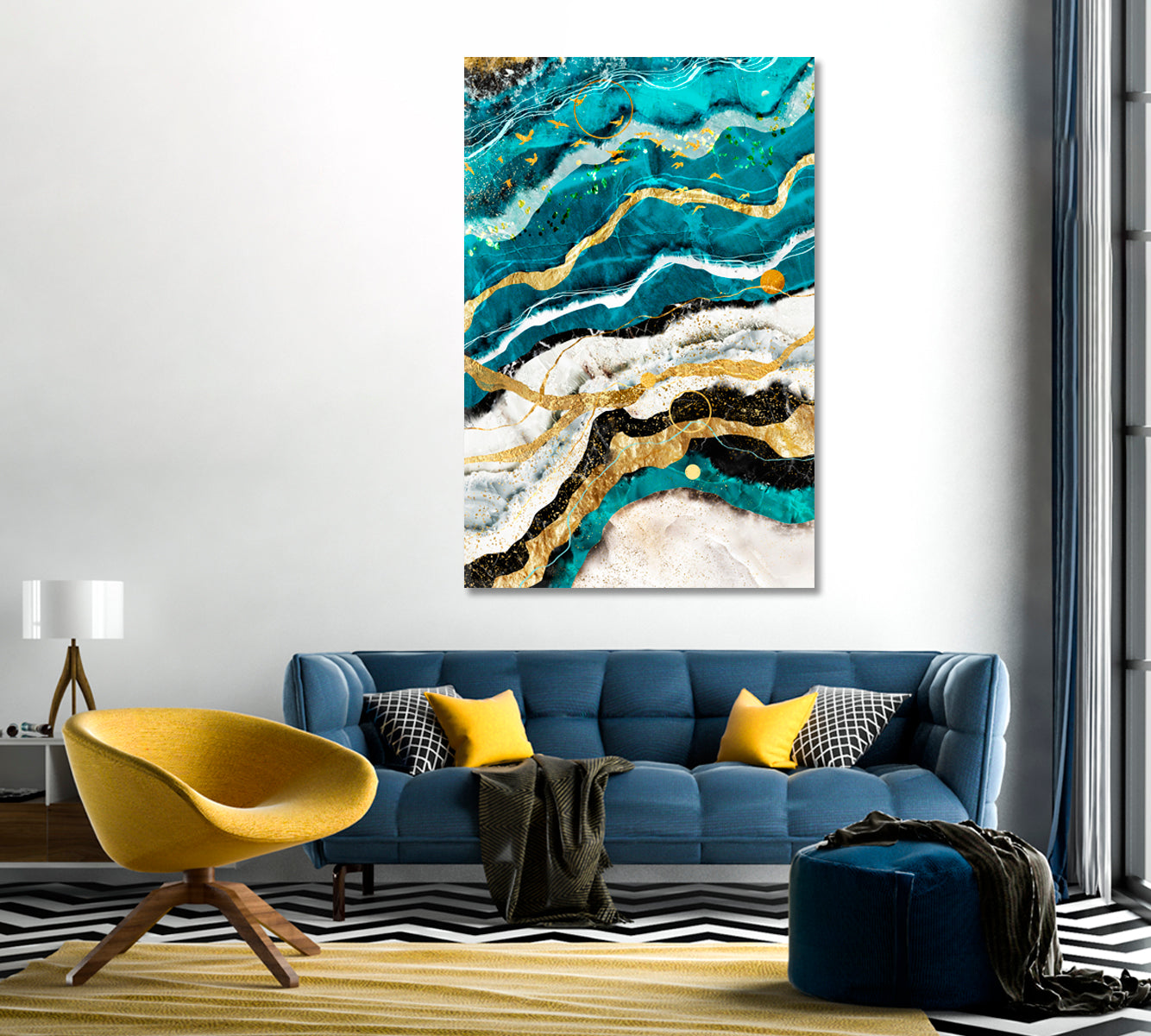 Abstract Blue Ocean Marble Pattern with Veins Canvas Print-Canvas Print-CetArt-1 panel-16x24 inches-CetArt