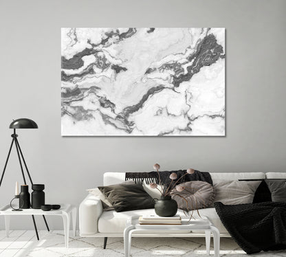 Abstract White Marble with Curly Grey Veins Canvas Print-Canvas Print-CetArt-1 Panel-24x16 inches-CetArt