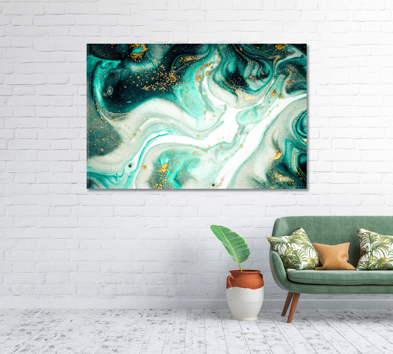 Abstract Oriental Turquoise Wave Pattern Canvas Print-Canvas Print-CetArt-1 Panel-24x16 inches-CetArt