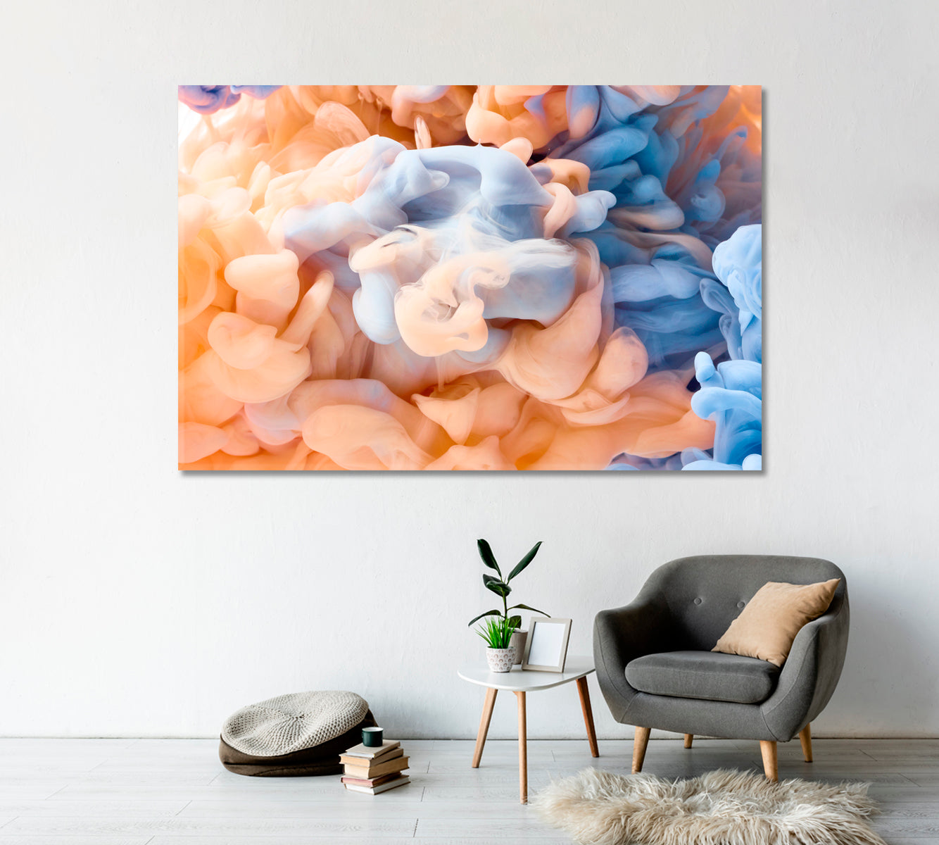 Abstract Splash of Orange and Blue Paint Pastel Colors Canvas Print-Canvas Print-CetArt-1 Panel-24x16 inches-CetArt