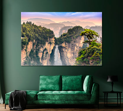 Two Mountain Columns in Zhangjiajie National Forest Park China Canvas Print-Canvas Print-CetArt-1 Panel-24x16 inches-CetArt