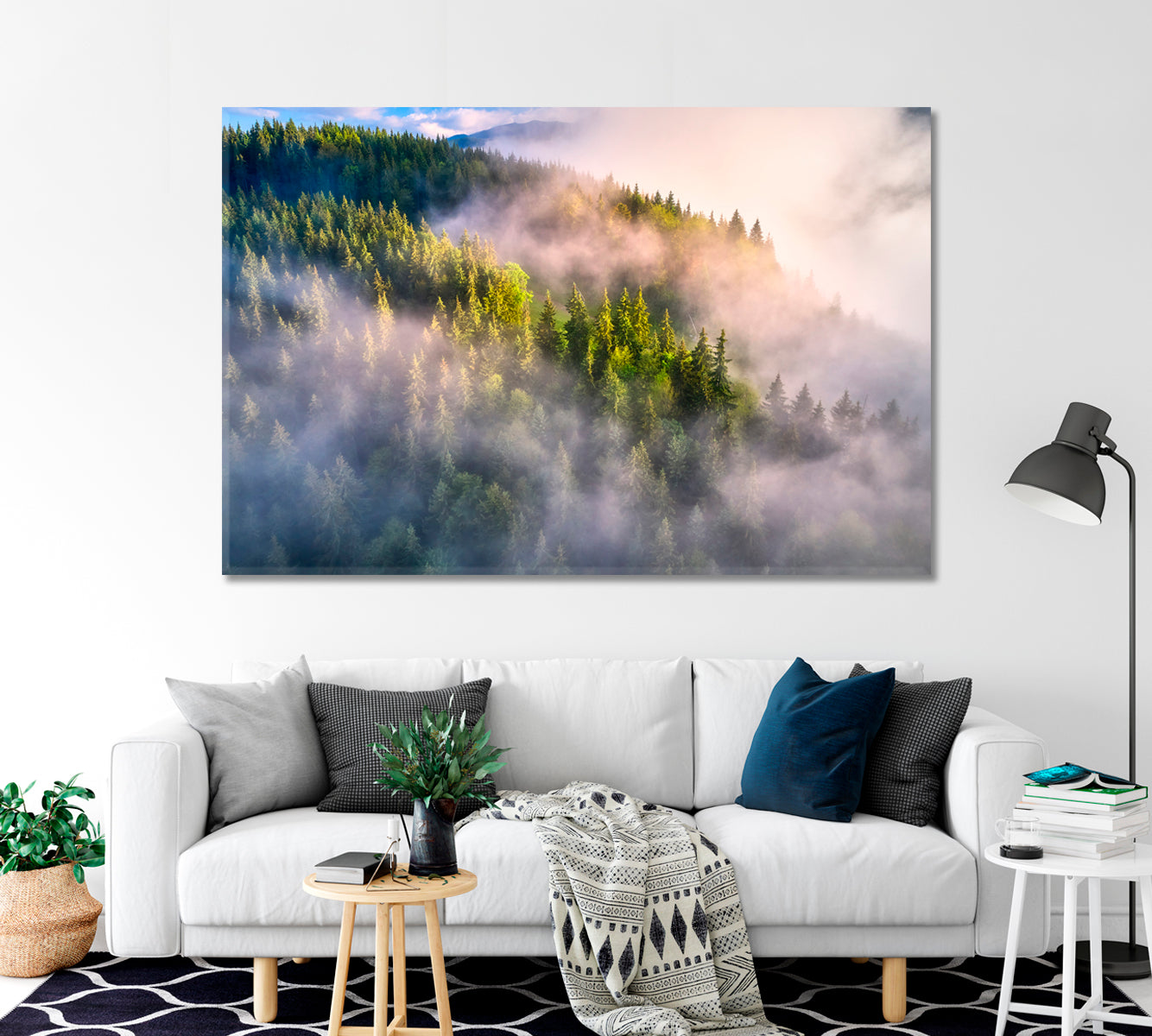 Mountains Slopes with Green Trees in Fog Canvas Print-Canvas Print-CetArt-1 Panel-24x16 inches-CetArt