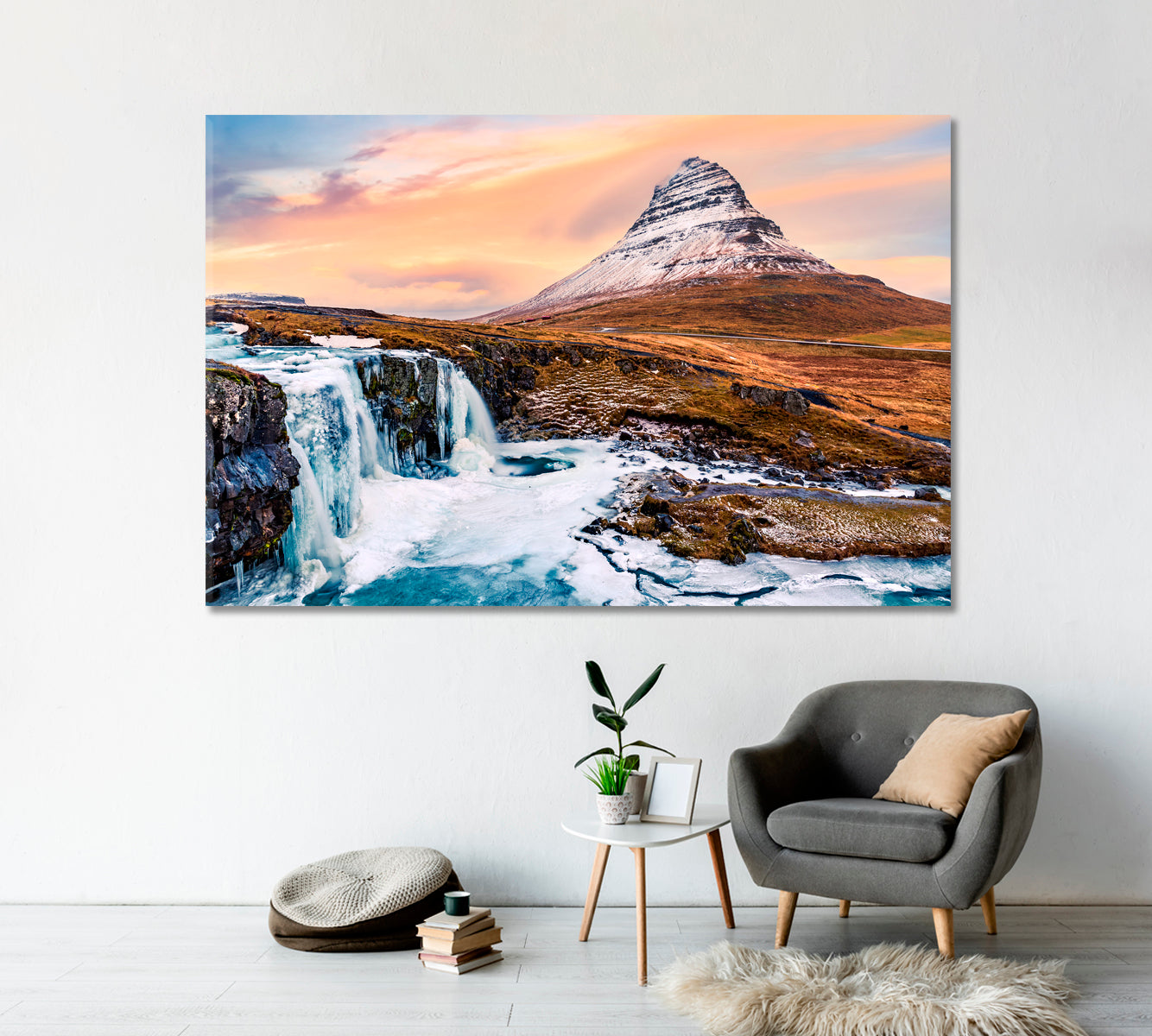 Famous Mount Kirkjufell and Waterfall Iceland Canvas Print-Canvas Print-CetArt-1 Panel-24x16 inches-CetArt