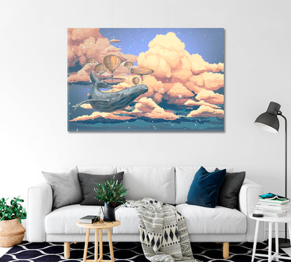 Whale in Sky with Air Balloons Canvas Print-Canvas Print-CetArt-1 Panel-24x16 inches-CetArt